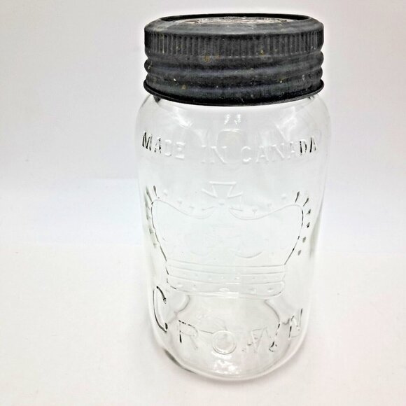 Crown Mason Jars-Glass Lids-Zinc Rings-Dominion Glass of Montreal-Set of 3-VTG - Picture 6 of 13